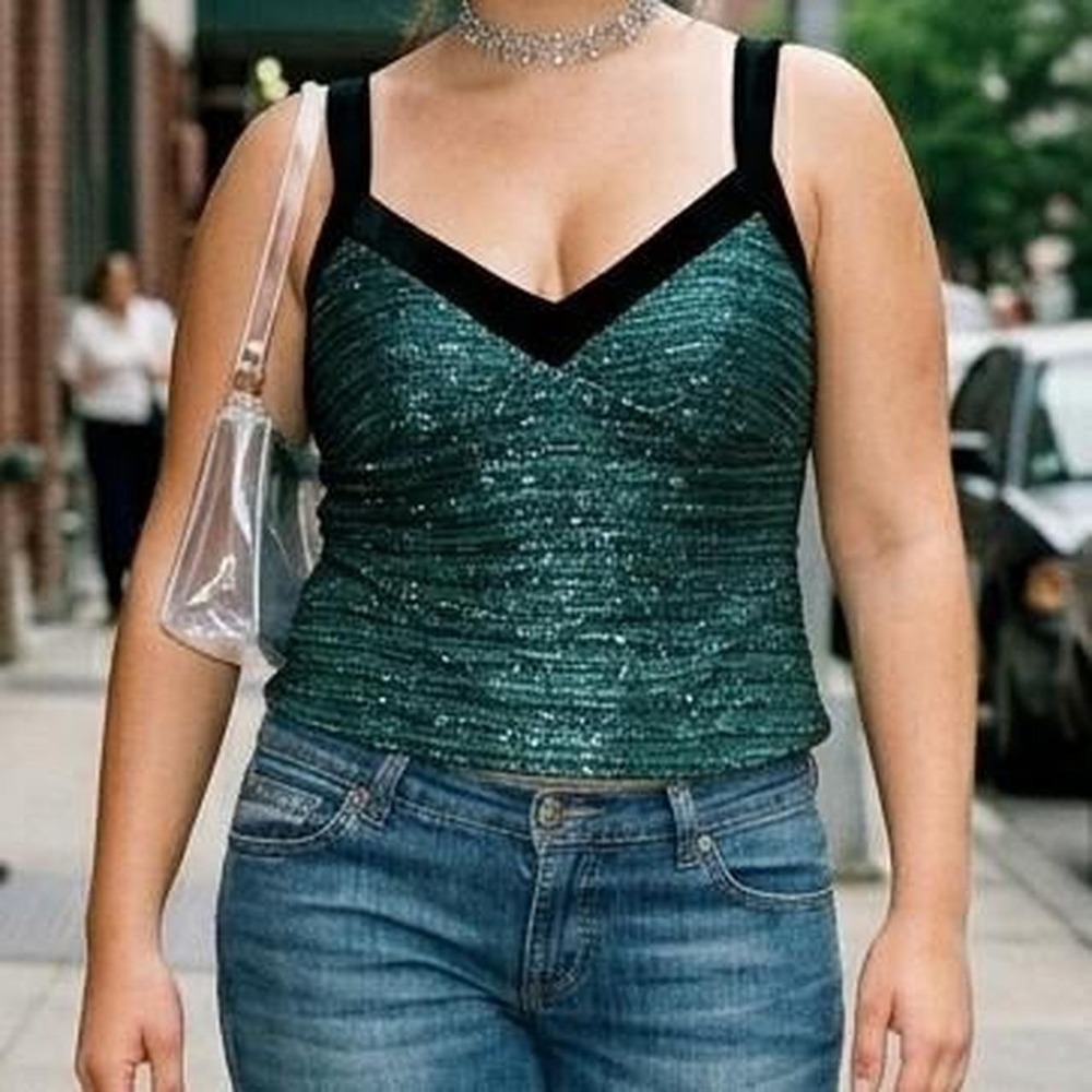 Teal Metallic Tank with velvet straps. New old stock